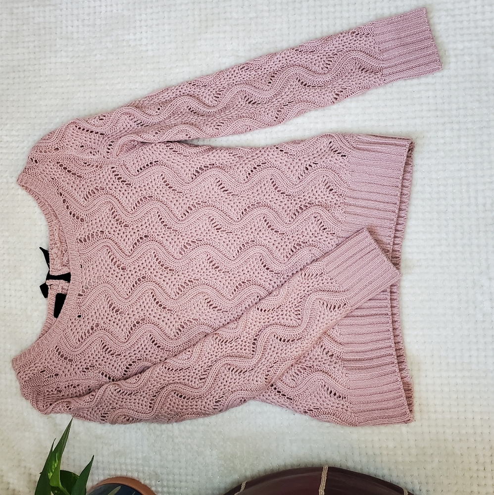Rose Pink Knit Sweater w/Bow